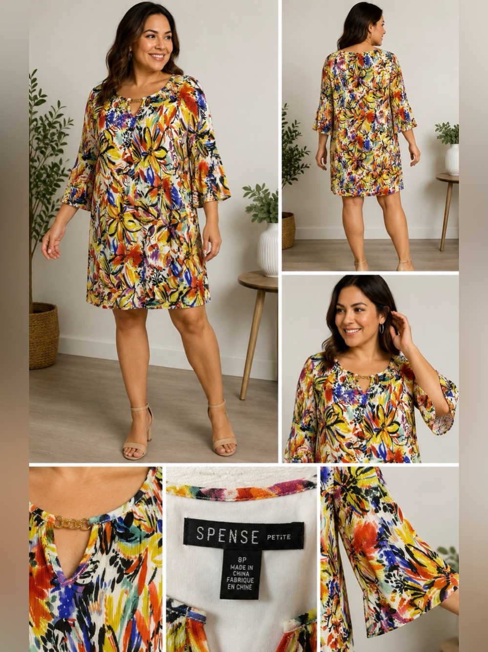 Spense Petite Multicolor Floral Shift Dress Size 8P